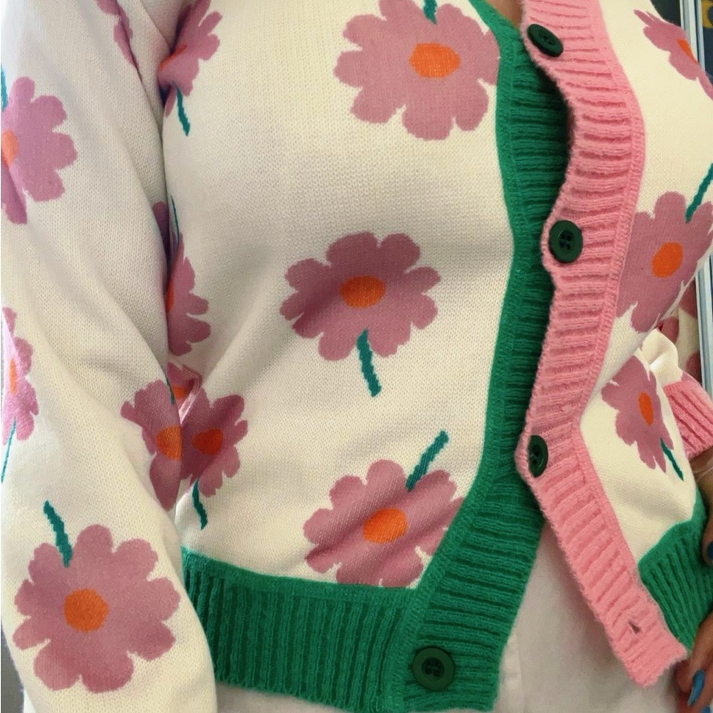 Floral Pink and Green Cardigan